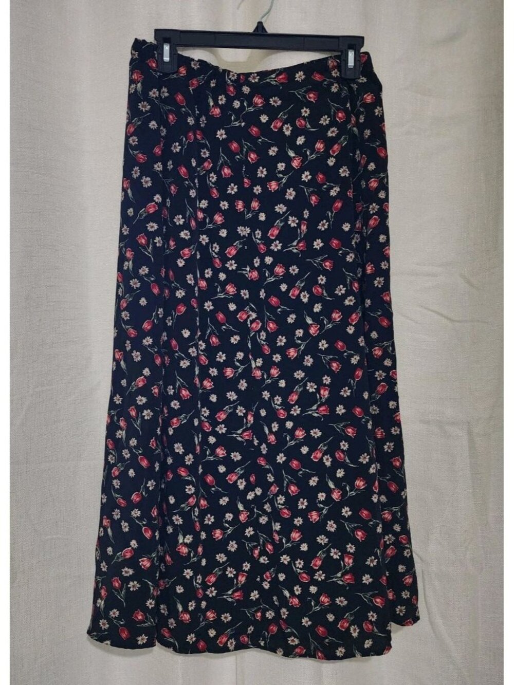 Basic Edition Women's Midi Skirt Side Zip Black Floral Size Medium